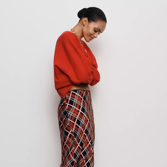RIXO Red and Black Plaid Midi Skirt - Picture 3 of 5